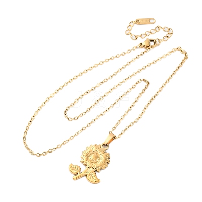 304 Stainless Steel Flower Pendant Necklaces NJEW-H059-30C-G-1