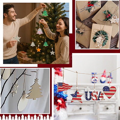 40Pcs 2 Styles Christmas Theme Wood Hanging Wall Decorations HJEW-PH0001-88-1