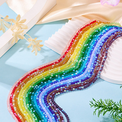 18 Strands 18 Colors Frosted Opaque Glass Beads Strands GLAA-TA0003-40-1