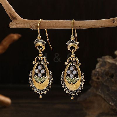 Alloy Imitation Pearl Oval Dangle Earrings FS-WG8B302-01-1