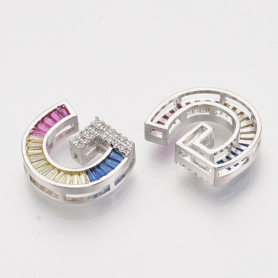 Brass Cubic Zirconia Slide Charms ZIRC-S063-01G-P-1