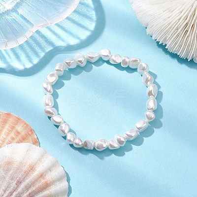 Electroplated Nuggets Shell Pearl Beaded Stretch Bracelets for Women BJEW-JB10710-1