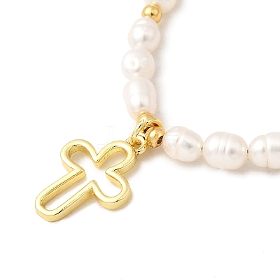 304 Stainless Steel Hollow Cross Charm Bracelets BJEW-JB12299-1