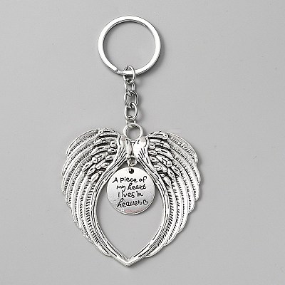 Valentine's Day Big Wing Tibetan Style Alloy Pendant Keychain KEYC-WH0024-27AS-1
