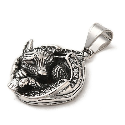 316L Stainless Steel Tibetan Style Rhinestone Pendants STAS-D096-01C-AS-1