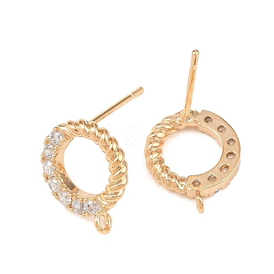 Brass Micro Pave Clear Cubic Zirconia Ring Stud Earring Findings KK-Z133-02G-02-1