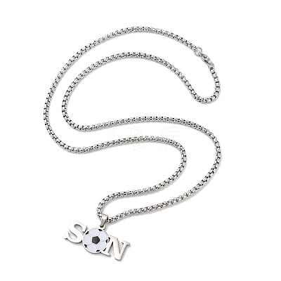 202 Stainless Steel Enamel Box Chain Sport Ball Pendant Necklaces for Men NJEW-K380-01B-01-1