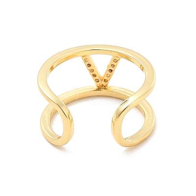 Clear Cubic Zirconia Initial Letter Open Cuff Ring RJEW-A012-01G-V-1