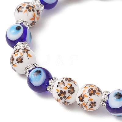 Handmade Flower Printed Porcelain Ceramic & Handmade Lampwork Evil Eye Beads Stretch Bracelets for Women BJEW-JB12105-01-1