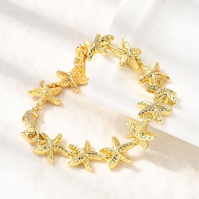 Summer Beach Brass Starfish Link Chain Bracelets LS-BJEW-C118-04G-1