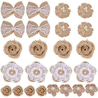 Handmade Burlap Flower & Lace Bowknot FIND-SC0001-21-1