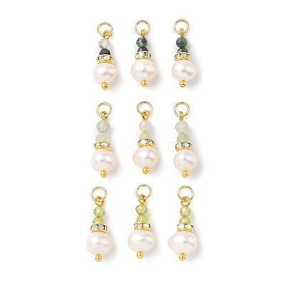 3Pcs 3 Styles Faceted Natural Peridot & Moss Agate & Natural Green Aventurine and Potato Pearl Pandants PALLOY-JF06048-03-1