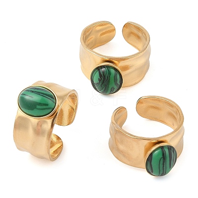 Oval Natural Malachite Finger Rings RJEW-Z057-12G-03-1