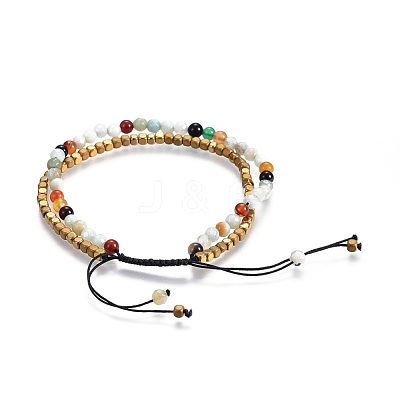 Natural Flower Amazonite Beads Multi-Strand Bracelets BJEW-JB04120-02-1