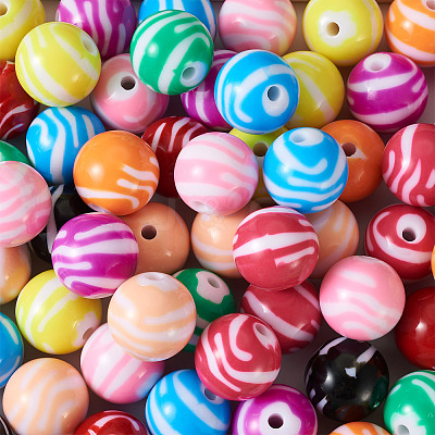 80Pcs 10 Colors Opaque Striped Acrylic Beads SACR-BT0001-02-1