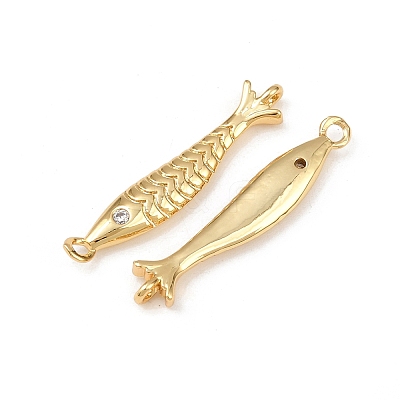 Brass Pave Cubic Zirconia Fish Connector Charms KK-L255-11G-1