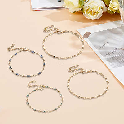 2 Bags 2 Styles Natural Gemstone Beads Bracelet & Dapped Chains Bracelet Set for Women BJEW-GO0001-15-1