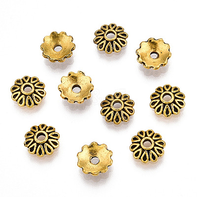 Multi-Petal Tibetan Style Alloy Bead Caps TIBE-01143-AG-LF-1