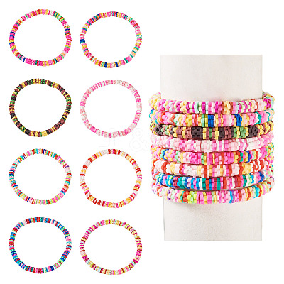 8Pcs Handmade Polymer Clay Heishi Beads Beaded Bracelet Sets BJEW-TAC0030-1