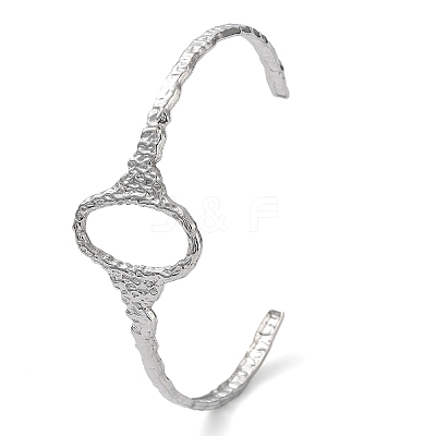 Non-Tarnish 304 Stainless Steel Hollow Oval Cuff Bangle for Women BJEW-D061-01P-1