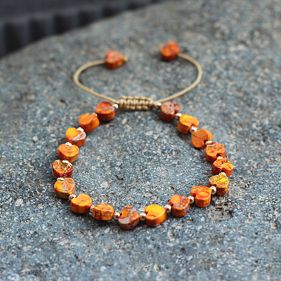 Bohemian Dyed Natural Imperial Jasper Heart Bead Braided Bead Bracelets for Women FS-WG782CA-11-1