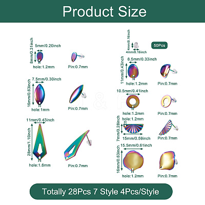 28Pcs 7 Style Rainbow Color 304 Stainless Steel Stud Earring Findings FIND-CW0001-20-1