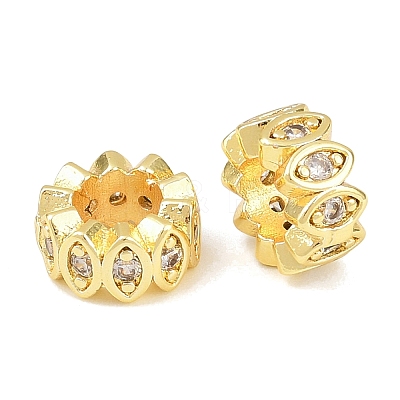 Brass Micro Pave Clear Cubic Zirconia Rondelle European Beads KK-C142-04B-G-1