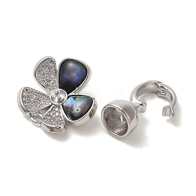 Flower Brass Micro Pave Cubic Zirconia Fold Over Clasps KK-A227-32P-1