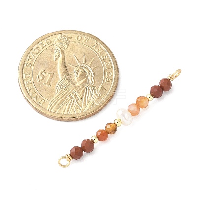 Faceted Round Natural Mixed Gemstone & Potato Natural Cultured Freshwater Pearl Beaded Connector Charms PALLOY-JF03531-1