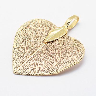 Brass Plated Natural Leaf Pendants KK-G321-E-1