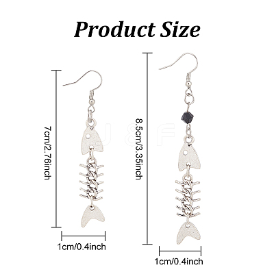 2 Pairs 2 Style Alloy Fishbone Long Dangle Eararings for Women EJEW-AN0002-53-1