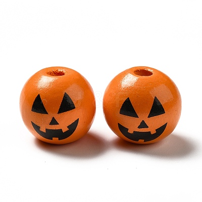 Halloween Theme Printed Natural Wooden Beads WOOD-L020-C04-1