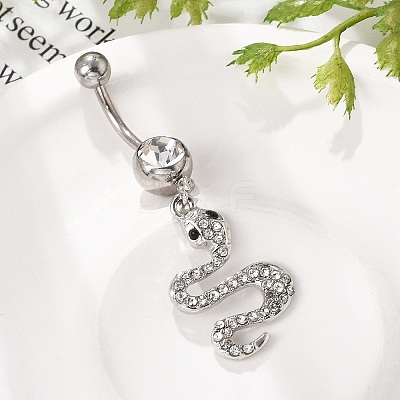 Alloy Rhinestone Snake Curved Barbell Belly Rings LS-AJEW-R007-03P-01-1