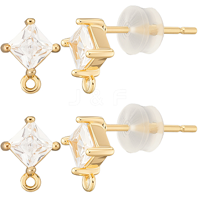 4 Pair Brass Micro Pave Cubic Zirconia Stud Earring Findings KK-BBC0020-01-1