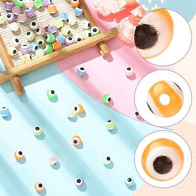 70Pcs 7 Colors Luminous & Printed Opaque Acrylic Beads LACR-FS0001-01-1