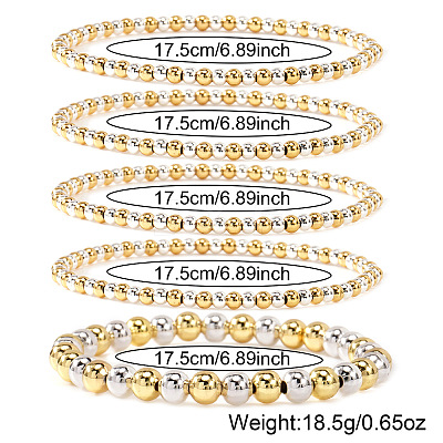 Brass Round Beaded Stretch Bracelet Sets ZD8778-1