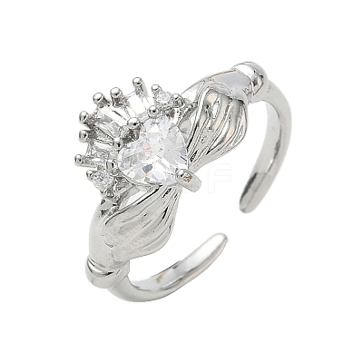 Brass Micro Pave Cubic Zirconia Cuff Open Rings RJEW-C163-04P-1