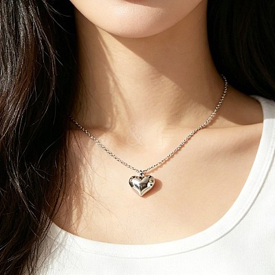 Stainless Steel Textured Puffy Heart Pendant Necklaces for Valentine's Day EI9252-4-1