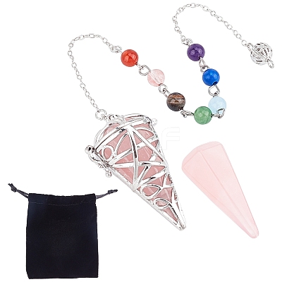 Natural Rose Quartz Cone Dowsing Pendulums G-SC0002-22D-1