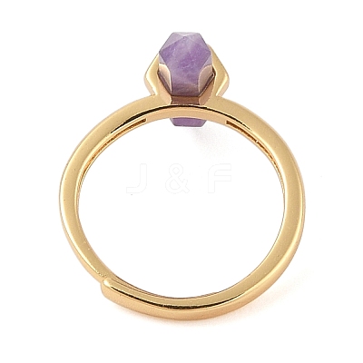 Double Pointed Hexagonal Prism Natural Amethyst Adjustable Rings for Women RJEW-G327-01G-10-1