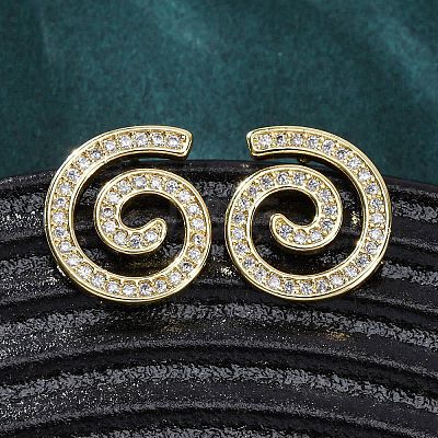 Brass Micro Pave Clear Cubic Zirconia Stud Earrings EJEW-H158-07A-G-1