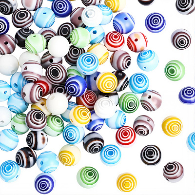 120pcs Handmade Millefiori Glass Round Beads LK-PA0001-05-1