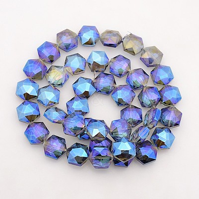 Hexagon Electroplate Full Rainbow Plated Glass Beads Strands EGLA-P015-F08-1