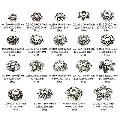 100Pcs 20 Styles Tibetan Style Alloy Bead Caps FIND-YW0004-06-1