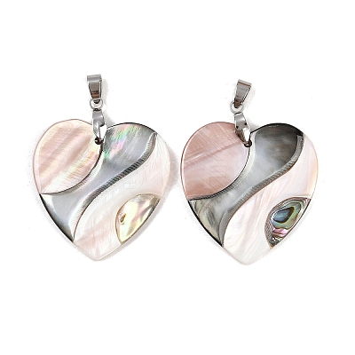 Natural Abalone Shell & Black Lip Shell & Pink Shell Pendants SSHEL-B003-06P-02-1