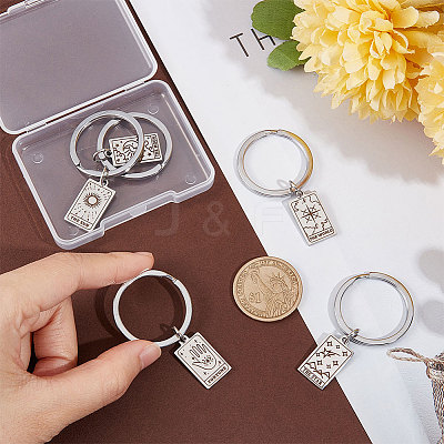 5Pcs 5 Style Rectangle with Tarot 316 Stainless Steel Pendant Keychains KEYC-UN0001-13P-1