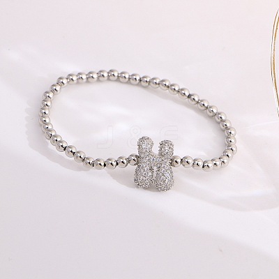 Brass Micro Pave Clear Cubic Zirconia Beaded Stretch Bracelets for Women FS-WG5260F-07-1