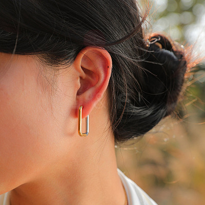 Two Tone 304 Stainless Steel Hoop Earrings EJEW-K257-02A-GP-1