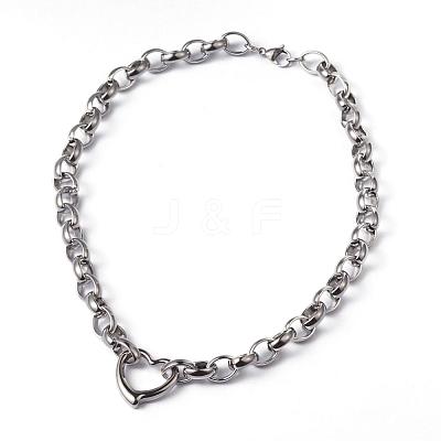 Tarnish Resistant Heart 304 Stainless Steel Link Necklaces and Bracelets Jewelry Sets SJEW-F132-08P-1