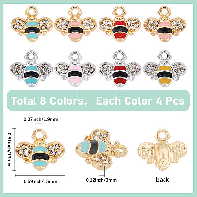 32Pcs 8 Colors Alloy Rhinestone Pendants FIND-SC0014-76-1